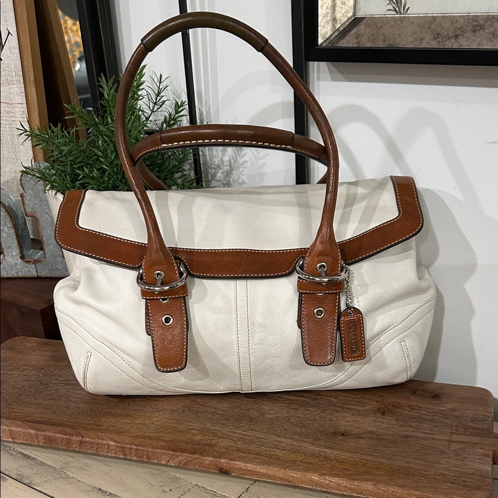 Coach White and Brown Satchel